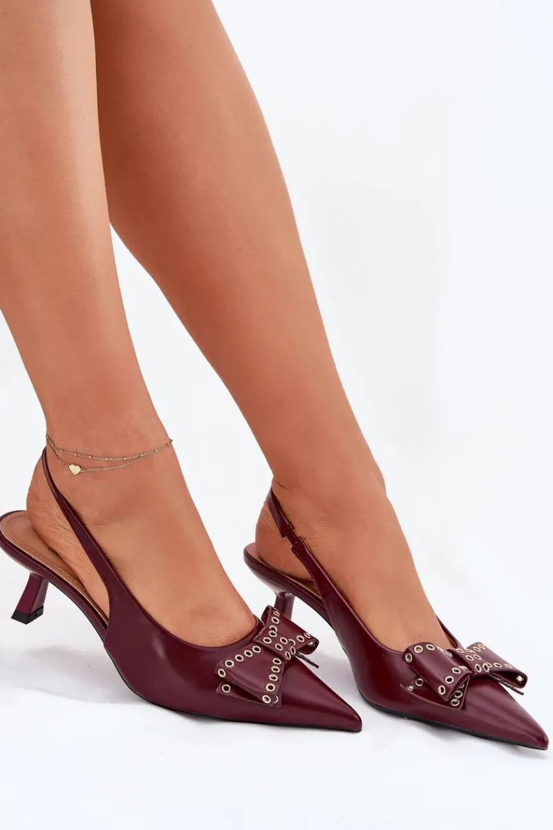 Clearance Boto Czółenka Na Szpilce Z Kokardą Bordowe Folesca Czerwony