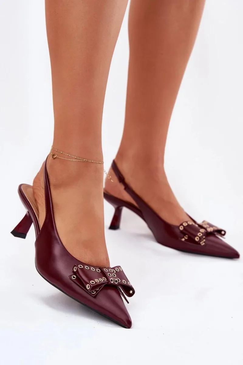 Clearance Boto Czółenka Na Szpilce Z Kokardą Bordowe Folesca Czerwony