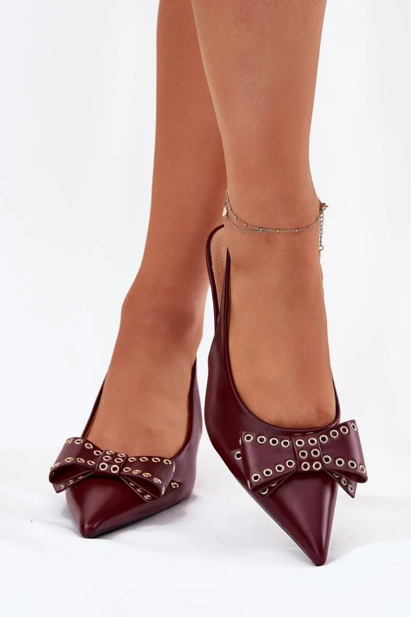 Clearance Boto Czółenka Na Szpilce Z Kokardą Bordowe Folesca Czerwony