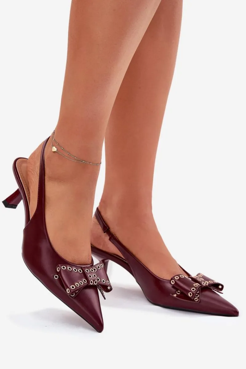 Clearance Boto Czółenka Na Szpilce Z Kokardą Bordowe Folesca Czerwony