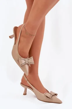 Online Czółenka Na Szpilce Z Kokardą Beżowe Folesca Damskie Czółenka Klasyczne