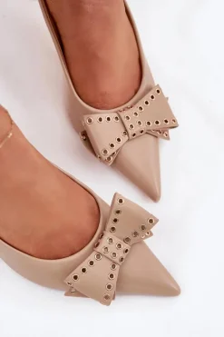 Online Czółenka Na Szpilce Z Kokardą Beżowe Folesca Damskie Czółenka Klasyczne