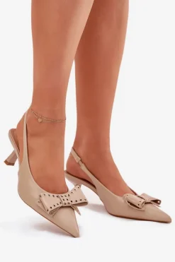 Online Czółenka Na Szpilce Z Kokardą Beżowe Folesca Damskie Czółenka Klasyczne