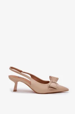 Online Czółenka Na Szpilce Z Kokardą Beżowe Folesca Damskie Czółenka Klasyczne