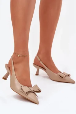 Online Czółenka Na Szpilce Z Kokardą Beżowe Folesca Damskie Czółenka Klasyczne
