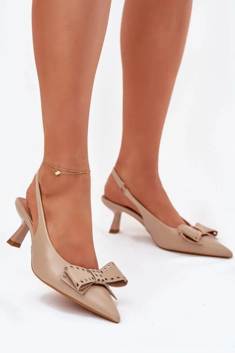 Online Czółenka Na Szpilce Z Kokardą Beżowe Folesca Damskie Czółenka Klasyczne