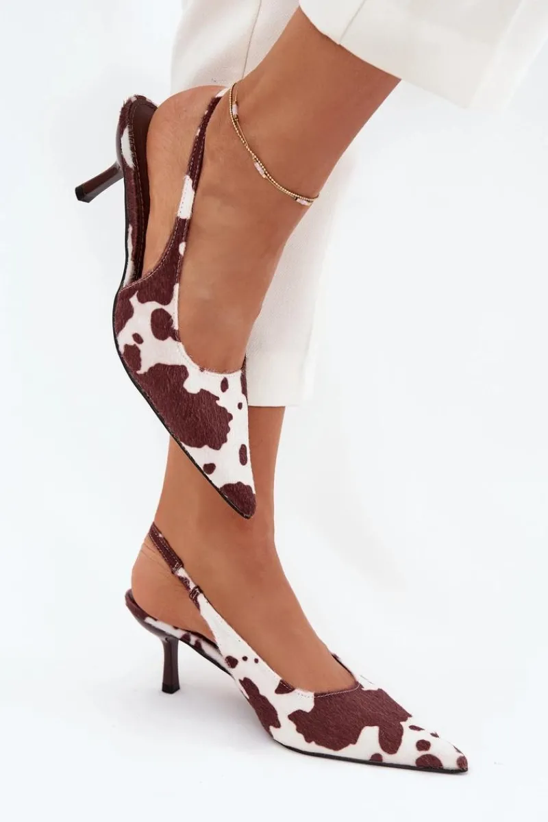 Szpilki Lakierowane|Czółenka Klasyczne>Boto Czółenka Na Szpilce Z Odkrytą Piętą W Łaty Brązowo-Białe Talira Brązowy