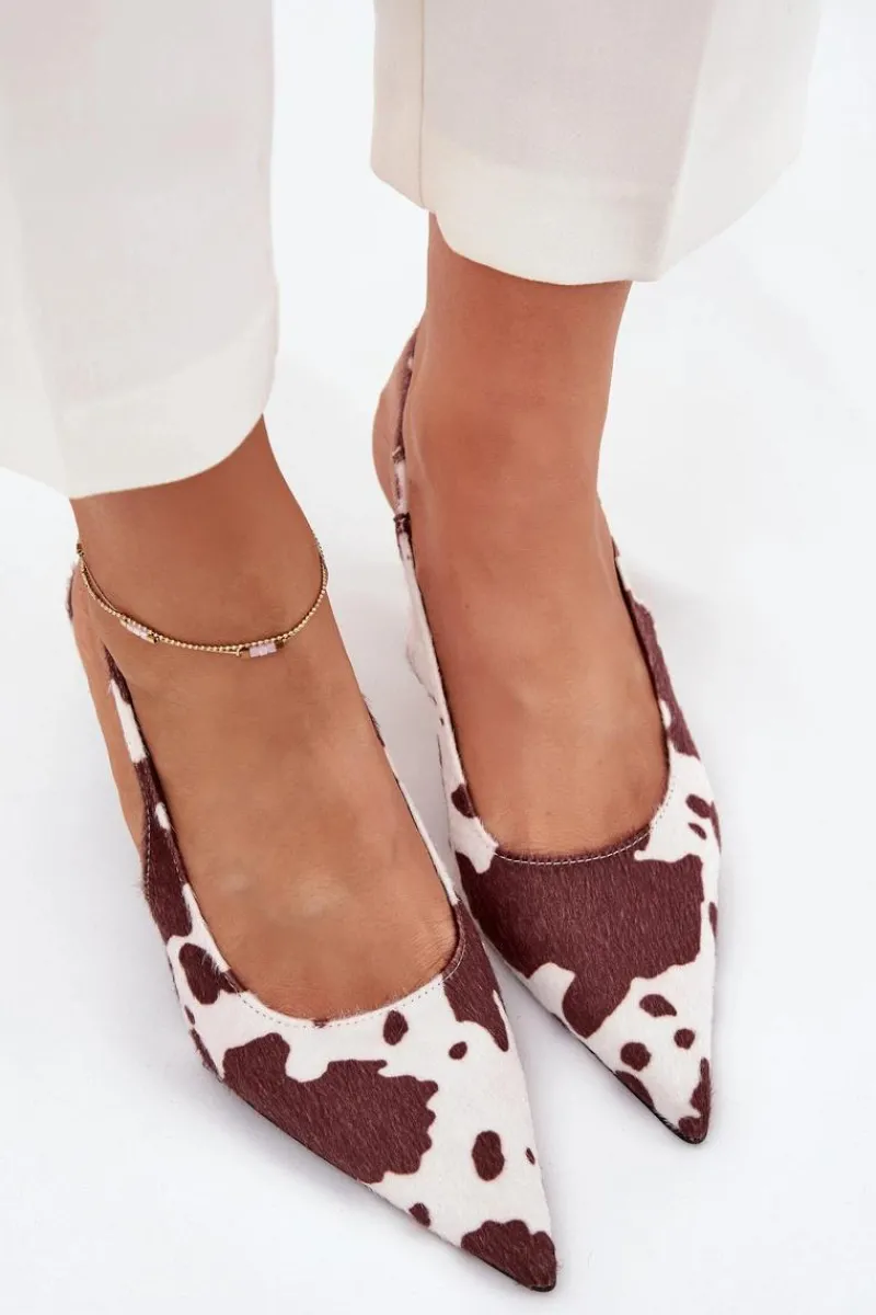 Szpilki Lakierowane|Czółenka Klasyczne>Boto Czółenka Na Szpilce Z Odkrytą Piętą W Łaty Brązowo-Białe Talira Brązowy