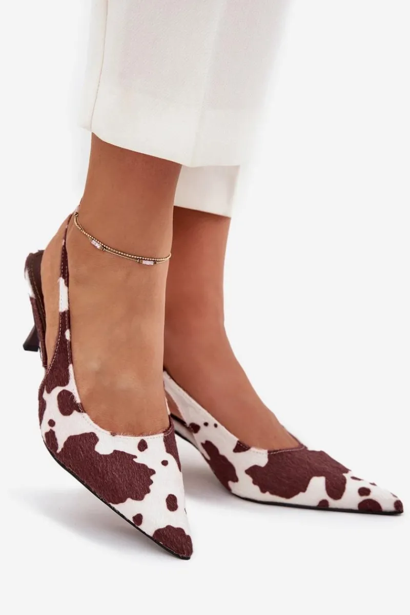 Szpilki Lakierowane|Czółenka Klasyczne>Boto Czółenka Na Szpilce Z Odkrytą Piętą W Łaty Brązowo-Białe Talira Brązowy