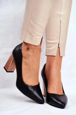 Hot Buty Sergio Leone Czółenka Na Złotym Słupku Sergio Leone PB216 Czarne