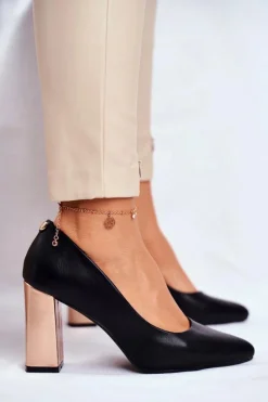 Hot Buty Sergio Leone Czółenka Na Złotym Słupku Sergio Leone PB216 Czarne