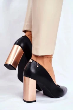 Hot Buty Sergio Leone Czółenka Na Złotym Słupku Sergio Leone PB216 Czarne