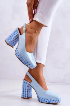 Discount Czółenka Skórzane 05441-06 Niebieskie Damskie Czółenka Klasyczne|Czółenka Na Słupku