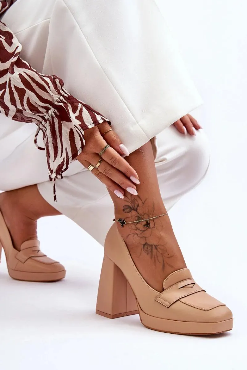 Czółenka Na Platformie|Czółenka Na Słupku>Boto Czółenka Skórzane Na Wysokim Obcasie Nude Alisa