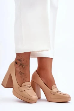 Czółenka Na Platformie|Czółenka Na Słupku>Boto Czółenka Skórzane Na Wysokim Obcasie Nude Alisa