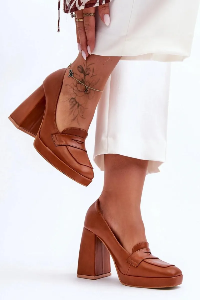 Czółenka Na Platformie|Czółenka Na Słupku>Boto Czółenka Skórzane Na Wysokim Obcasie Camel Alisa