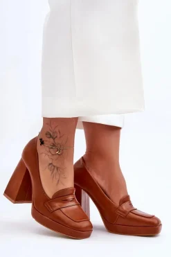 Czółenka Na Platformie|Czółenka Na Słupku>Boto Czółenka Skórzane Na Wysokim Obcasie Camel Alisa