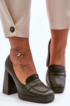 Online Boto Czółenka Skórzane Na Wysokim Obcasie Zielone Alisa