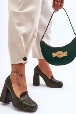 Online Boto Czółenka Skórzane Na Wysokim Obcasie Zielone Alisa