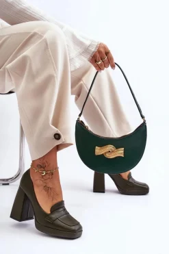 Online Boto Czółenka Skórzane Na Wysokim Obcasie Zielone Alisa