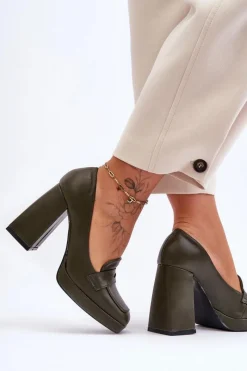 Online Boto Czółenka Skórzane Na Wysokim Obcasie Zielone Alisa