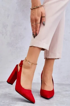 Clearance Czółenka W Szpic Na Obcasie Czerwone Alanza Damskie Czółenka Na Słupku|Czółenka Klasyczne