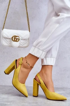 Sale Boto Czółenka W Szpic Na Obcasie Żółte Alanza