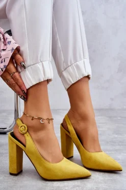 Sale Boto Czółenka W Szpic Na Obcasie Żółte Alanza