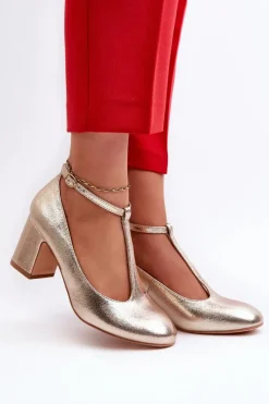 Clearance Boto Czółenka Z Eko Skóry Na Słupku Złote Raniyah Złoty