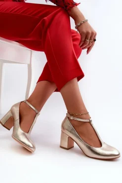 Clearance Boto Czółenka Z Eko Skóry Na Słupku Złote Raniyah Złoty