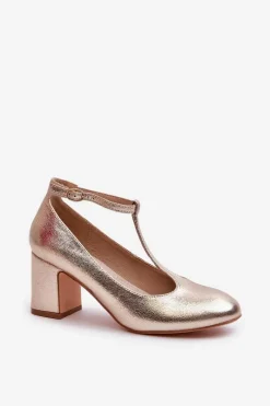 Clearance Boto Czółenka Z Eko Skóry Na Słupku Złote Raniyah Złoty