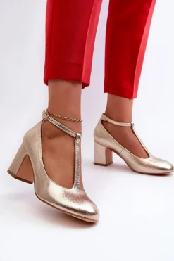 Clearance Boto Czółenka Z Eko Skóry Na Słupku Złote Raniyah Złoty