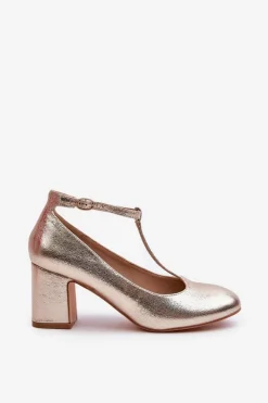 Clearance Boto Czółenka Z Eko Skóry Na Słupku Złote Raniyah Złoty