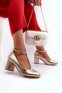 Clearance Boto Czółenka Z Eko Skóry Na Słupku Złote Raniyah Złoty