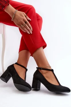 Best Czółenka Z Eko Zamszu Na Słupku Czarne Raniyah Damskie Czółenka Na Słupku|Czółenka Klasyczne