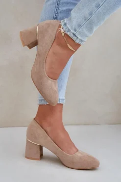 Czółenka Zamszowe|Czółenka Na Słupku>Boto Czółenka Z Eko Zamszu Na Słupku Ciemnobeżowe Zelfitis