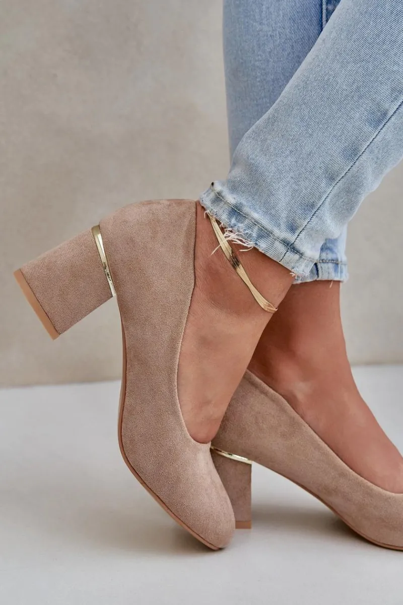 Czółenka Zamszowe|Czółenka Na Słupku>Boto Czółenka Z Eko Zamszu Na Słupku Ciemnobeżowe Zelfitis