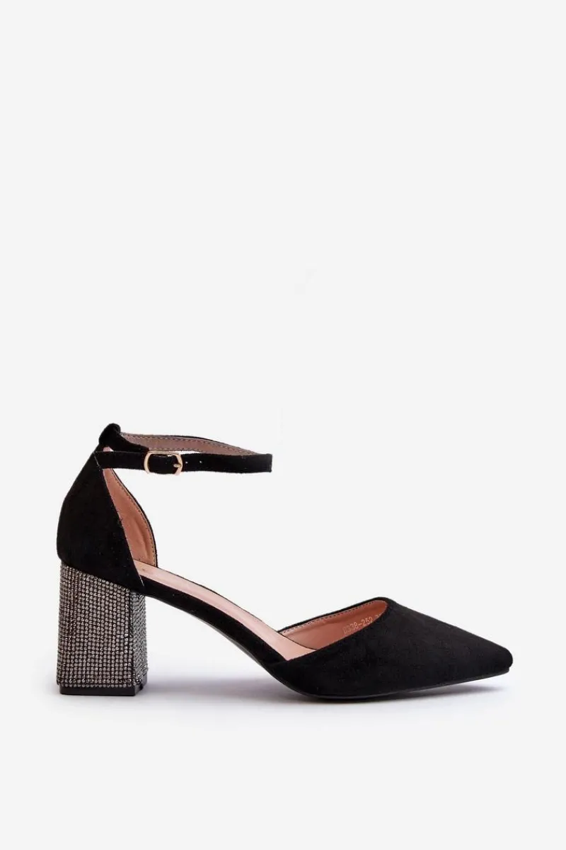 Czółenka Zamszowe|Czółenka Na Słupku>Boto Czółenka z Eko Zamszu Na Zdobionym Słupku Czarne Anlitela