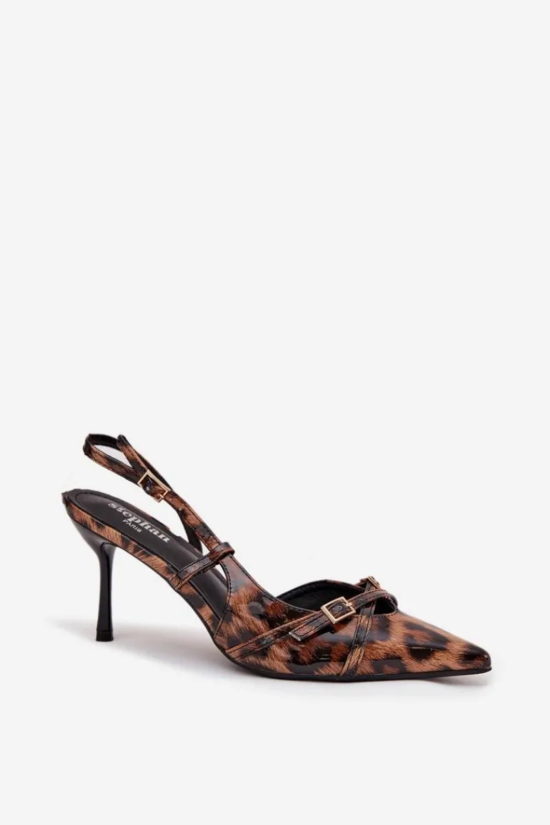 Boto Czółenka Z Odkrytą Piętą I Paseczkami Panterka Brązowe Ravira Brązowy