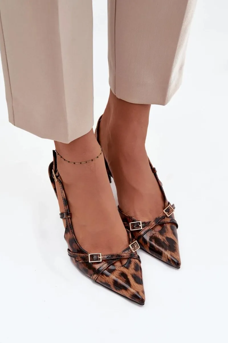 Boto Czółenka Z Odkrytą Piętą I Paseczkami Panterka Brązowe Ravira Brązowy