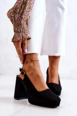 Best Czółenka Zamszowe 05441-01 Czarne Damskie Czółenka Zamszowe|Czółenka Na Słupku