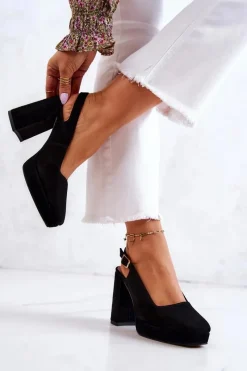 Best Czółenka Zamszowe 05441-01 Czarne Damskie Czółenka Zamszowe|Czółenka Na Słupku