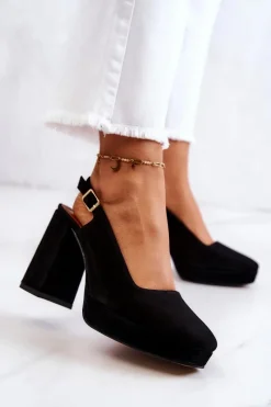 Best Czółenka Zamszowe 05441-01 Czarne Damskie Czółenka Zamszowe|Czółenka Na Słupku