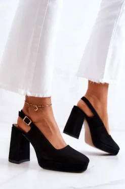 Best Czółenka Zamszowe 05441-01 Czarne Damskie Czółenka Zamszowe|Czółenka Na Słupku