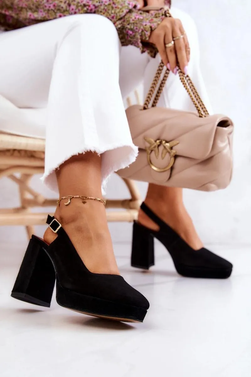 Best Czółenka Zamszowe 05441-01 Czarne Damskie Czółenka Zamszowe|Czółenka Na Słupku