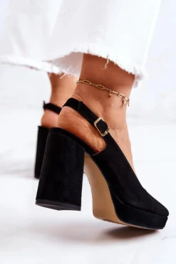 Best Czółenka Zamszowe 05441-01 Czarne Damskie Czółenka Zamszowe|Czółenka Na Słupku