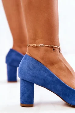 New Boto Czółenka Zamszowe Na Słupku Niebieskie Abbey