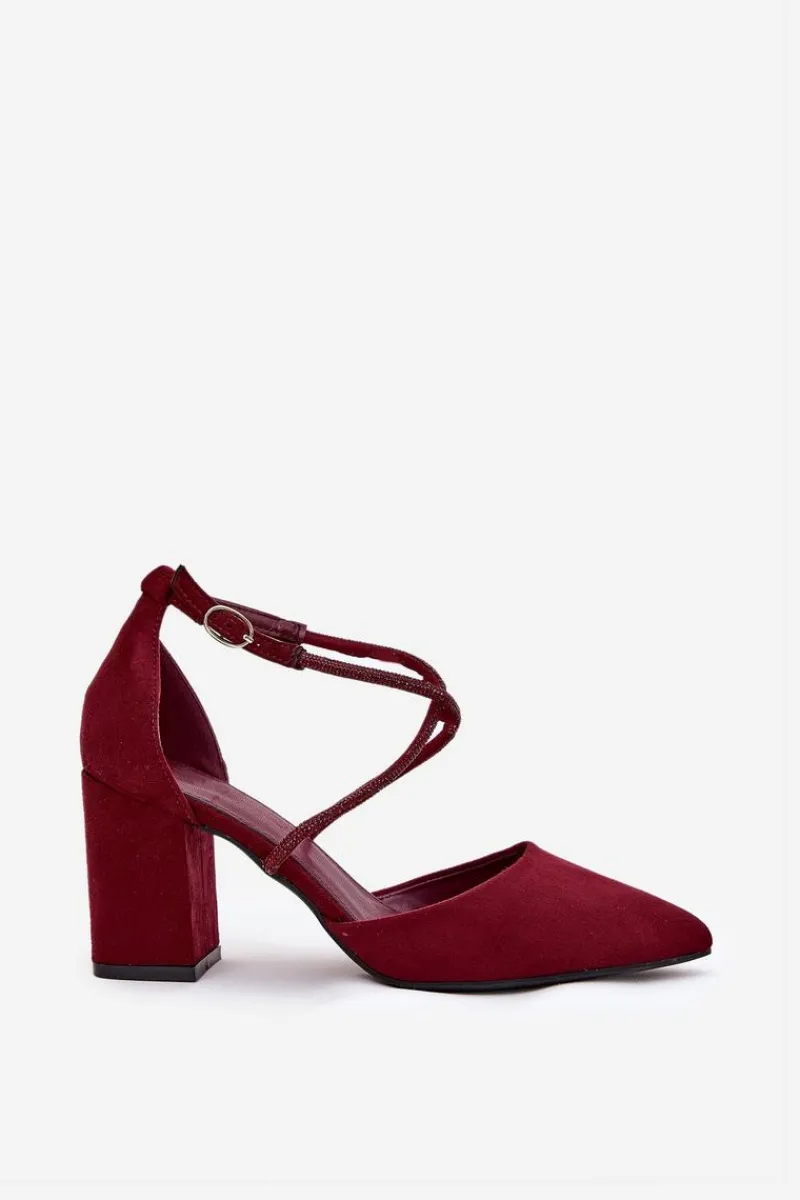 Czółenka Zamszowe|Czółenka Na Słupku>Boto Czółenka Ze Szpiczastymi Noskami I Zdobionymi Paseczkami Na Słupku Bordowe Verithas