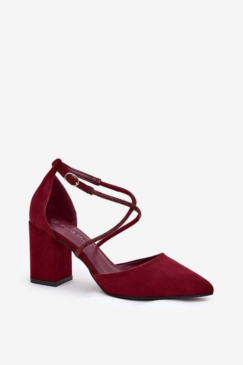 Czółenka Zamszowe|Czółenka Na Słupku>Boto Czółenka Ze Szpiczastymi Noskami I Zdobionymi Paseczkami Na Słupku Bordowe Verithas