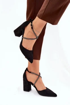 Online Boto Czółenka Ze Szpiczastymi Noskami I Zdobionymi Paseczkami Na Słupku Czarne Verithas